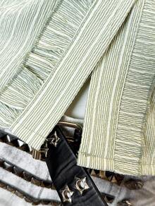 SHEIN Jeanoir Striped Fitted Ruffle Hem Casual Summer Shirt - Multicolor - View 6