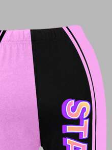 2pcs/Set Girls Casual Fashion T-Shirt And Flare Pants Outfit, Cool Star Print, Cartoon Character Design, Suitable For Spring, Summer, Autumn, Winter, School, Outdoor, Party, Gift - Multicolor - View 5