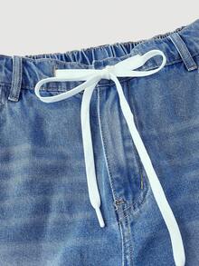 Sweetra Shorts vaqueros de pierna ancha con cordón para tallas grandes - Lavado ligero - Ver 3