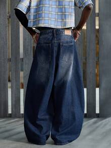 NEON BLANC Low Waist Fashionable Loose Fit Jeans With Belt Loops - Blue - View 3