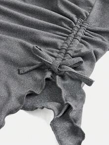 SHEIN Girlism Bộ 2 món cho bé gái tuổi teen: Áo quây nhún bèo dáng bất đối xứng và quần ống loe. - Xám - Xem 4