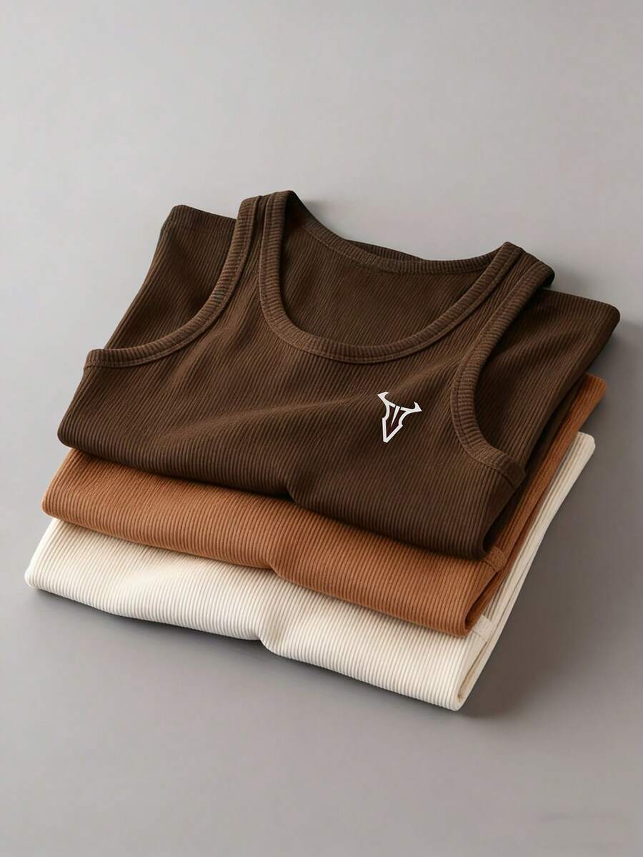 Sport MetroGents 3件装男士纯色圆领休闲运动背心健身上衣背心套装基础款T恤篮球服男士连帽衫 - 彩色 - 查看 1