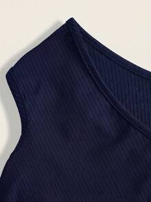 Tseoso 95% Cotton Navy Blue Women's Versatile Fitted Top, 3 Ways To Wear - Navy Blue - View 4