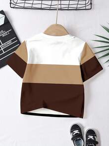 3pcs/Set Young Boys' Casual Cool Classic Color Block Patchwork, Small Logo Print Comfortable Short Sleeve T-Shirts, Suitable For Spring/Summer - Multicolor - View 7