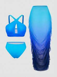 Slaydiva Bộ đồ bơi ombre cỡ lớn - Màu xanh lam - Xem 6