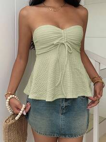 SHEIN EZwear Women's Mint Green Knit Tube Top, Casual & Vacation Wear Light Green Top Light Green Strapless Top Summer Top Strapless Summer Top Sexy Summer Top Strapless Summer Dress Sexy Vacation Dress Sexy Sundress Sage Dress Light Green Dress Sexy Spring Dress - Mint Green - View 6