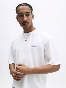 SUMWON Men's Casual Crew Neck Short Sleeve Graphic T-Shirt With Script Logo Design Regular Fit Cotton Tee Daily Wear Summer Tops Plain - White - View 4