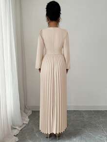 Elenzga Elegant Pleated Dress, Suitable For Back To School, Birthday, Wedding - Apricot - View 2