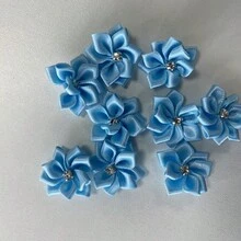 30 piezas/set Accesorio de decoración de prendas de unicolor, diseño de flor de cristal de fantasía de tela linda para manualidades de joyería DIY para coser - Azul - Ver 10
