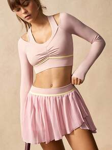 VARSIVA 女士纯色简约休闲长袖上衣和半裙运动套装 - 彩色 - 查看 10