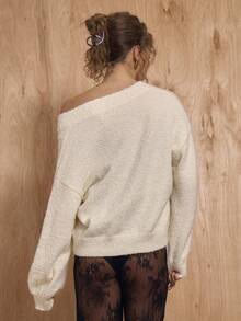 MUSERA Deep V Neck Loose Fit Fluffy Knit Jumper Winter NewYear Cute Sexy Going Out Evening Party Accented - White - View 4