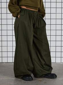 COUREZ Extreme Wide Leg Trousers /Y2K Sping Clothes For Women Baggy Green Trousers Casual Back To School Going Out Outfit Summer Trousers Summer Outfits - Olive Green - View 5