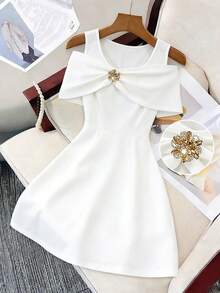 Franclia 女士无袖水钻装饰连衣裙，适合派对、办公室、春夏秋季穿着，白色，正式场合、聚会、约会、伴娘等场合皆宜 - 白色 - 查看 2