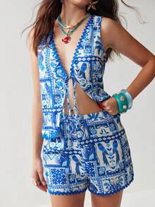 Soleia Women's Vacation Casual Printed Tank Top & Shorts 2 Pieces Set,Carnival - Multicolor - View 4