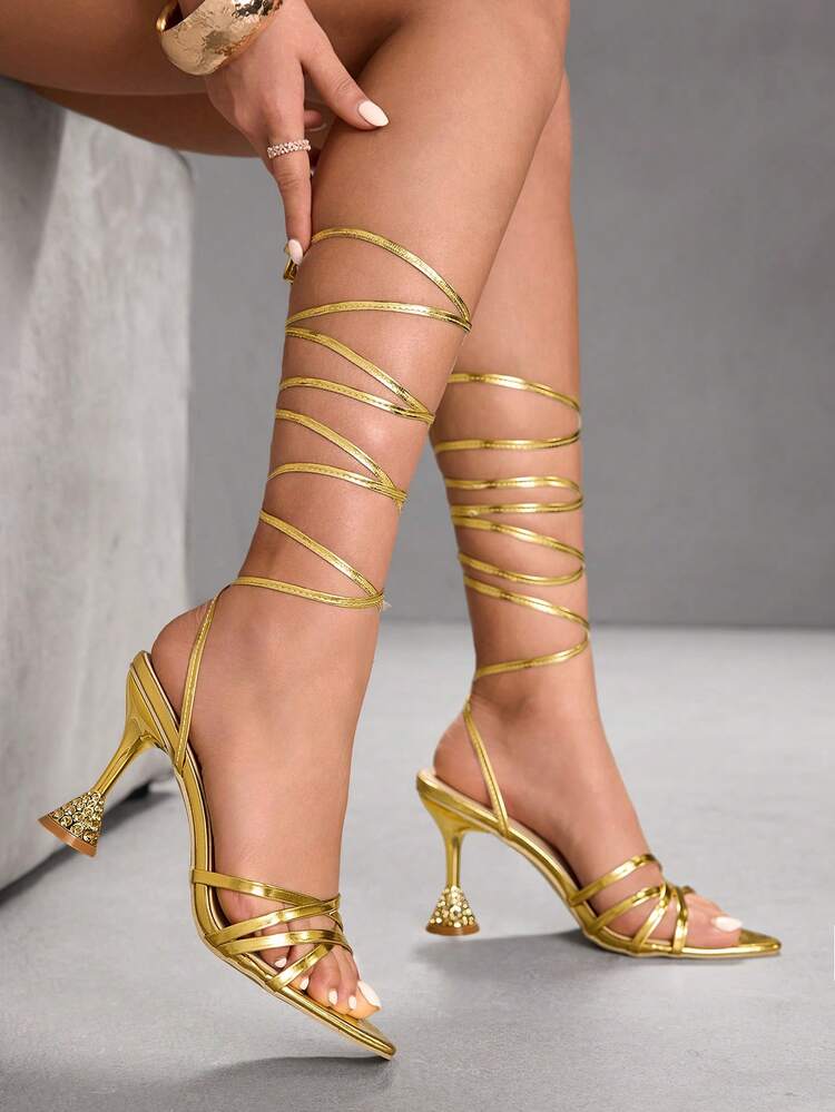 CUCCOO SZL Women Shoes Pointed Straps High Heels Sandals Prom Heels