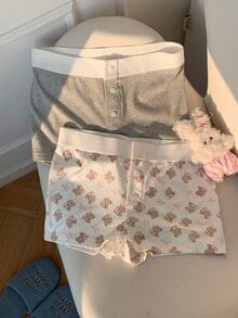 Comfortcana Bộ 2 chiếc quần short mùa hè cài cúc phía trước, in họa tiết dễ thương, kiểu dáng thường ngày. - Nhiều màu - Xem 1
