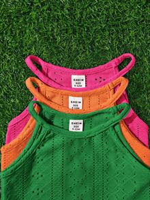 SHEIN Bộ 3 áo hai dây cho bé gái, màu trơn, họa tiết hình học, kiểu dáng thường ngày. - Nhiều màu - Xem 5