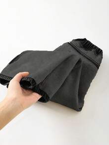 SHEIN Young Boys Loose Fit Blue Denim Thermal Lined Pants, Autumn/Winter - Black - View 8