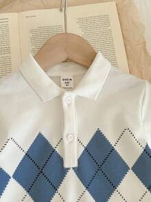 2件套男童针织几何图案休闲T恤和短裤套装 - 彩色 - 查看 5