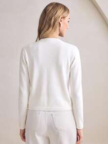 BizChic 春夏新款白色圆领前开襟长袖开衫，百搭易穿，适合复活节、圣帕特里克节、通勤、日常休闲、浪漫90年代复古风、派对、海滩、毕业典礼、度假、婚礼宾客、伴娘伴郎、正式场合等。 - 白色 - 查看 4