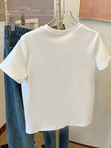 Resyla Plus Size Summer Casual Cherry Embroidery Short Sleeve T-Shirt - White - View 2