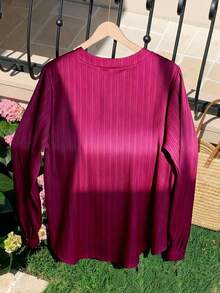 Franclia Women's Plus Size Red Casual Long Sleeve V Neck Blouse With Button Details - Red - View 2