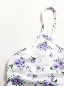 Girlism Teen Girls Outerwear Co-Ords Jacquard Flare Sleeve Jacket & Ditsy Floral Slip Dress, Sweet Casual Elegant - Mauve Purple - View 7