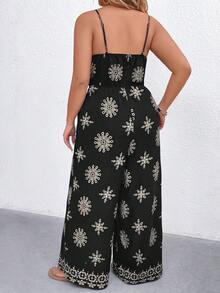 SHEIN Large-Sized Woven Printed Vacation, Casual And Fashionable Summer Jumpsuits - Black - View 2