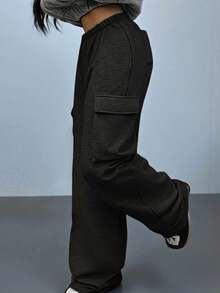 SHEIN 少女休闲针织贴袋背带裤，秋冬季