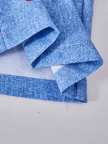 SHEIN 2件套少女街头风可爱樱桃印花宽松圆领白色短袖上衣搭配仿牛仔蓝色樱桃印花阔腿裤，春夏度假休闲装 - 彩色 - 查看 5