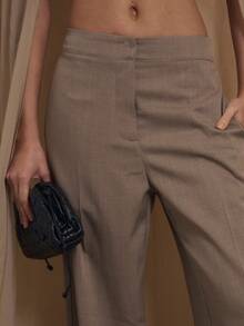 MUSERA Mid Waist Pleated Side Pocket Straight Leg Trousers Coord Trousers Only Winter NewYear Cute Sexy Going Out Evening Party Accented Valentines Day - Grey - View 5