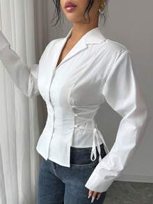 Modelyn White Side Tie Design Fashionable Elegant Blouse For Outings And Dates - White - View 9