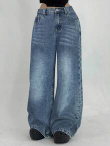 SHEIN Tween Girls' Light-Colored Casual Jeans - Light Wash - View 4