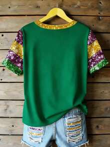 EMERY ROSE 女士圆领撞色字母印花舒适休闲短袖T恤，适合日常和假日穿着 - 彩色 - 查看 2