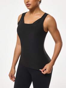 Seamluxe SHEIN Sport Áo khoác nỉ cổ tròn ôm sát màu trơn dành cho nữ - màu đen - Xem 4