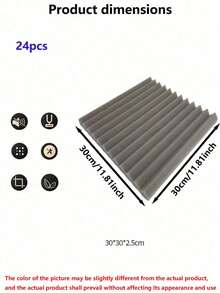 12/24 Pieces Of 12 * 12 * 1 Inch Elastic Sound Insulation Foam Board, Suitable For Room And Music Room Wall Decoration And Sound Absorption, Decoration Sticker Peeling Wallboard, Wallpaper, Wallpaper, Spring Decoration Items, Make Your Home A New Look, Holiday Decoration Sticker Gift Birthday Graduation - Grey - View 6