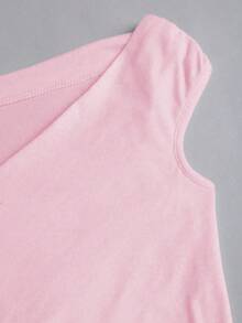 Sweetra Camiseta ajustada y versátil con cuello asimétrico, para primavera/verano - Rosa Pálido - Ver 5