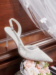 CUCCOO HITCHD Women Shoes Pointed Thin Heel White Mesh Lace Simple Back Lift Women's Slingback Shoes Wedding Party Banquet Simple Fashion Sexy Women's High Heel Shoes Women's Shoes - White - View 6