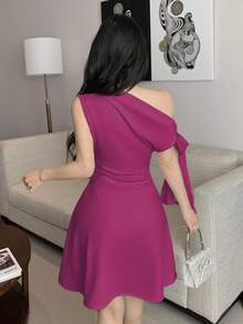 Celisse Women's Asymmetric Tie-Up Waist Short Dress - Purple - View 2