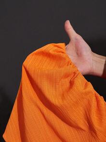 Veslaya 2026春夏新款大码女装，适合音乐节、复活节、西部风、游牧风、生日派对、毕业典礼、大学、学生、婚礼宾客、波西米亚风、通勤、早午餐、机场、派对、假日、优雅宴会、舞会、休闲、高端优雅纯橙色吊带收腰交叉露背荷叶边长裙 - 橘色 - 查看 12