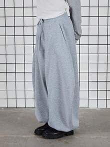 COUREZ 低腰宽松灯笼裤，缝线细节设计 / Y2K 春季女装两件套灰色运动裤休闲外出服返校夏季运动裤夏季穿搭 - 灰色 - 查看 5