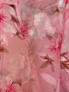 Vibekara Spring, Summer, Elegant, Vacation French Retro Textured Chiffon Floral Print Puff Sleeve V-Neck Waist Cinched Slim Fit Princess Dress, Spring/Summer Women Outfit - Multicolor - View 6