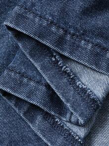 Dazy Plus Fashionable Washed Vintage Distressed Collar Open Front Cinched Waist Long A-Line Denim Dress, Spring/Autumn - Dark Wash - View 3