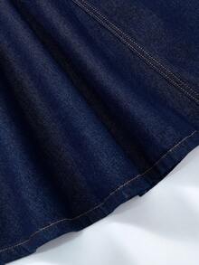 SHEIN MOD Falda de mezclilla de lavado oscuro con diseño de cola de sirena, cintura elástica y bajo acampanado de largo midi para mujer - Azul lavado oscuro - Ver 5