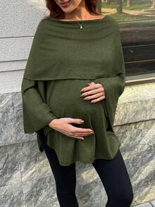 SHEIN Maternity Casual Solid Color Asymmetrical Hem T-Shirt - Army Green - View 3