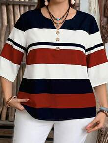 EMERY ROSE Plus Size Casual Minimalist Shirt, Suitable For Summer Spring - Multicolor - View 6