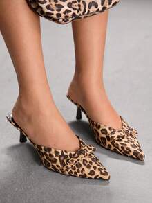 CUCCOO SZL Women's Sexy Leopard Print Pointed Toe Backless Bow Tie Stiletto High Heel Pumps - Multicolor - View 1