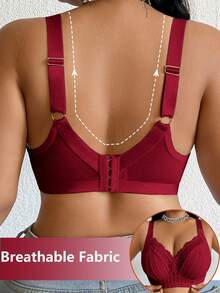 1pc Plus Size Lace Patchwork Wireless Bra - Burgundy - View 2