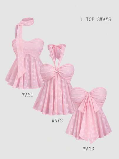 Sweetra Elegant Princess Style Early Spring Pink Valentine's Day Design Reversible Top, Delicate Jacquard Fabric, Cute & Sweet Versatile Women Blouse
