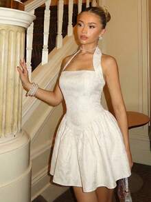 Glamine Charm 女士优雅提花吊带A字连衣裙 - 白色 - 查看 3